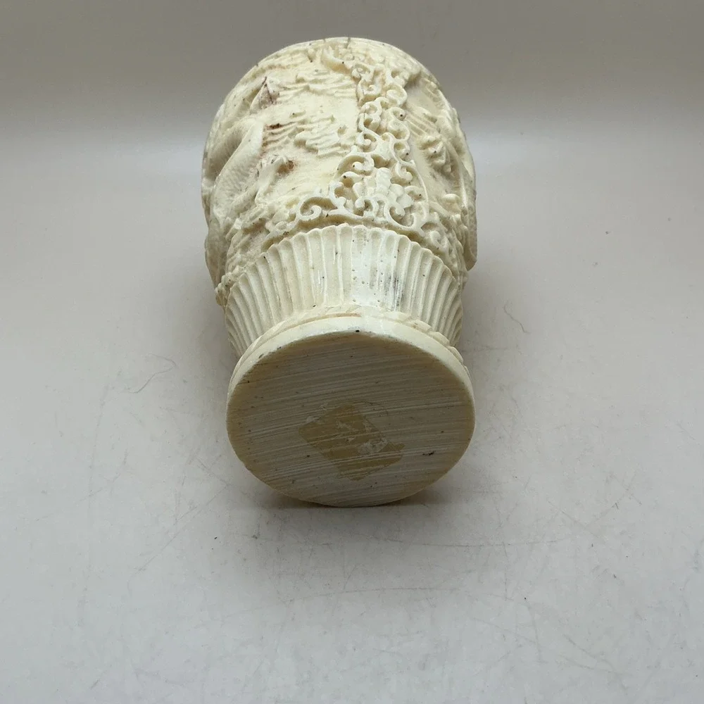 Vintage Faux Ivory Resin Dragon Vase Carved Asian Chinoiserie‎ 6 3/8